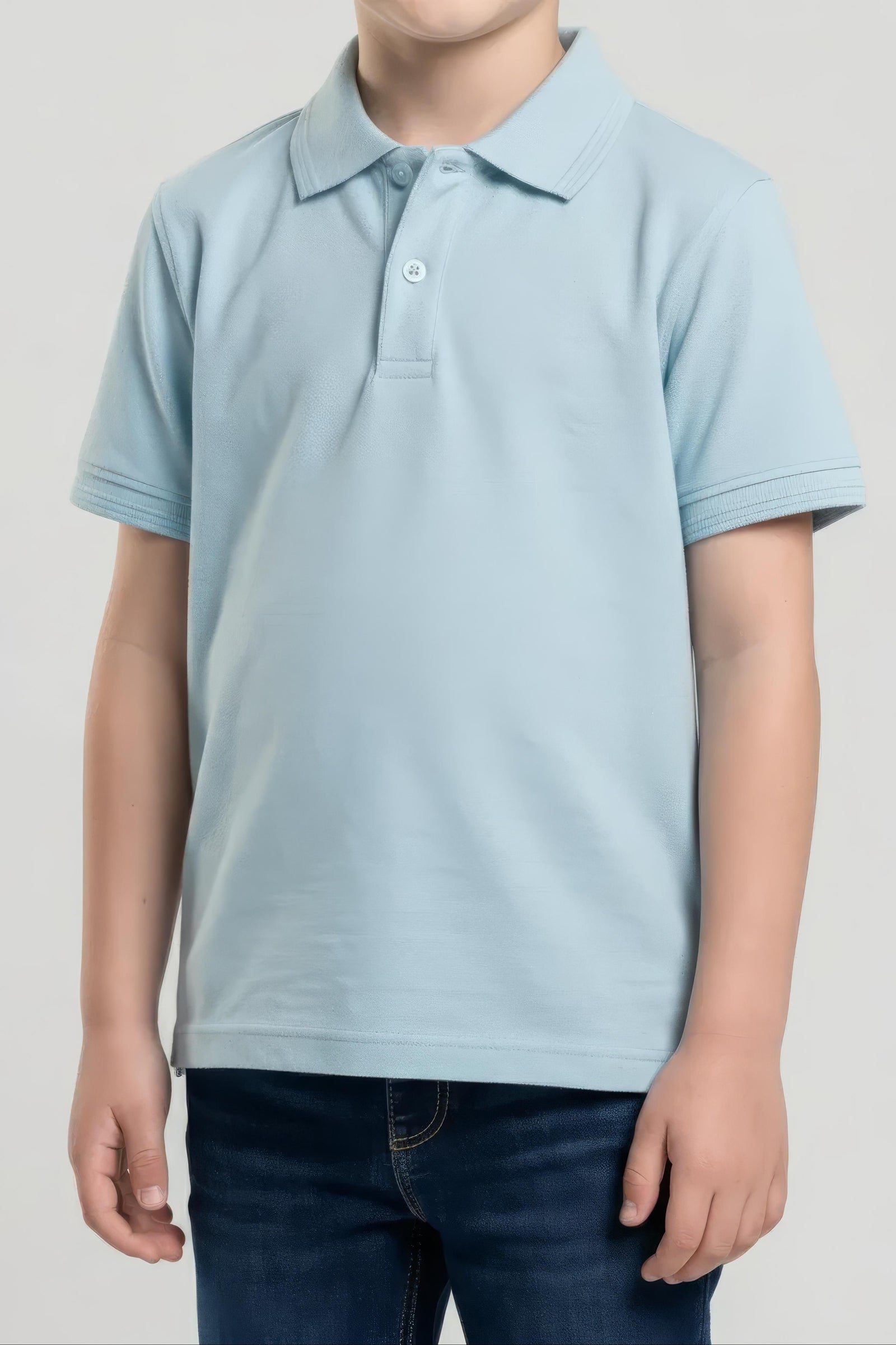 Boy Delicate Blue Solid Polo Neck T-Shirt