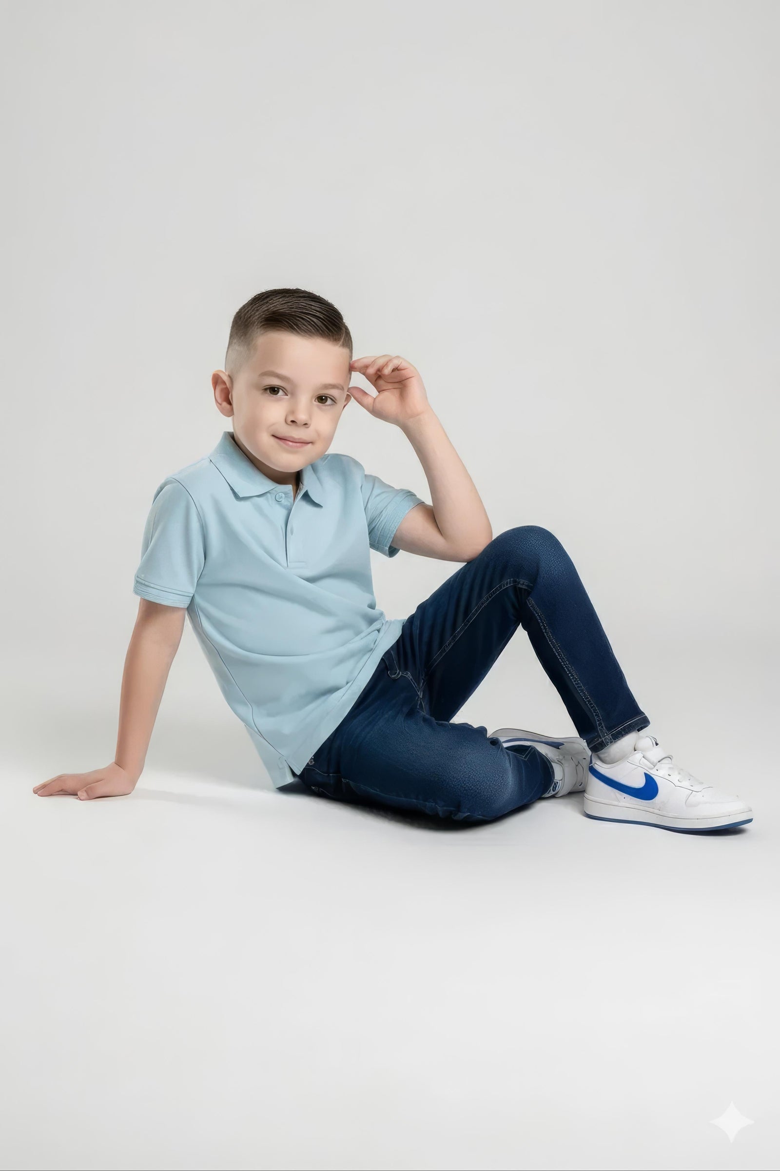 Boy Delicate Blue Solid Polo Neck T-Shirt