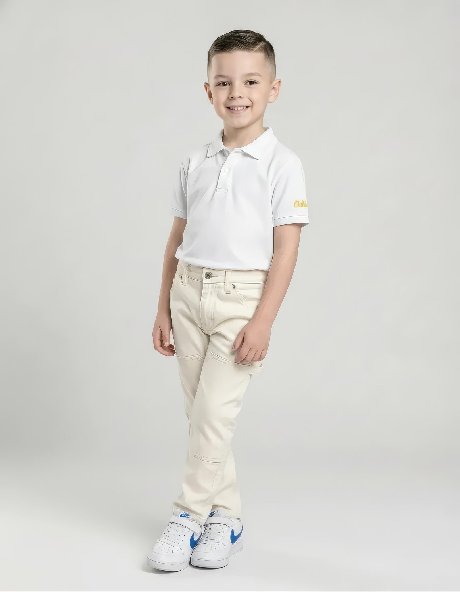 Boy Off White Solid Polo Neck T-Shirt
