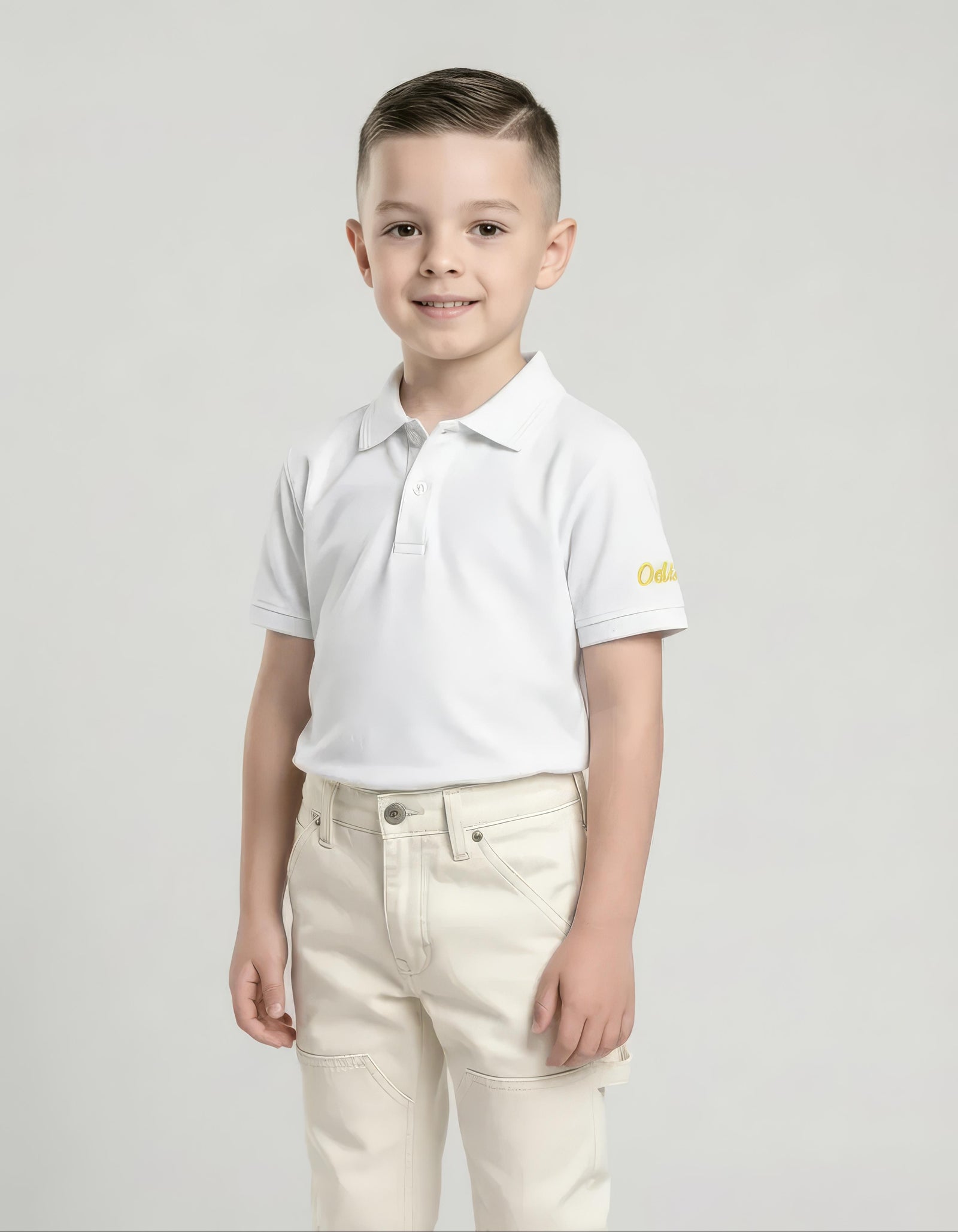 Boy Off White Solid Polo Neck T-Shirt