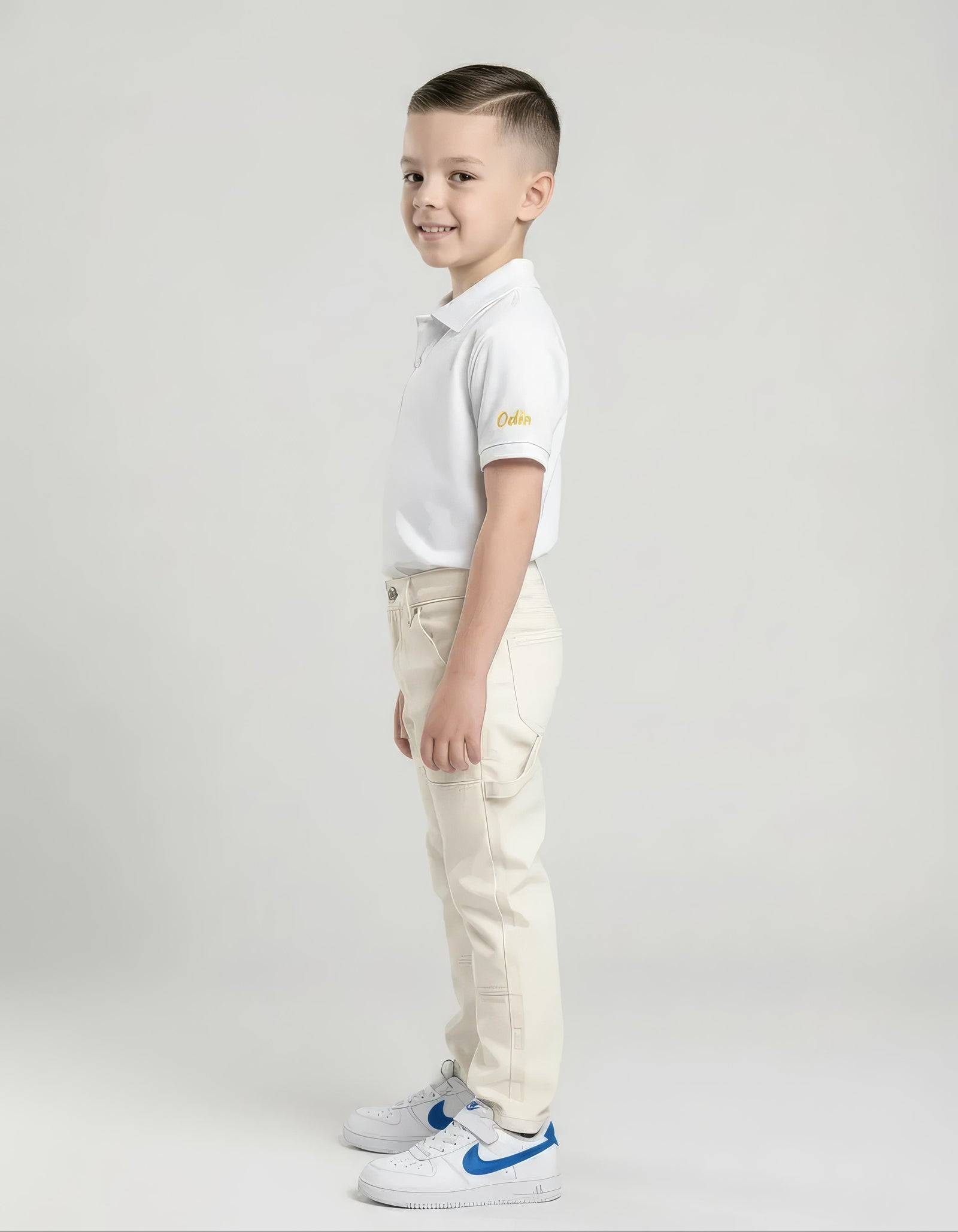 Boy Off White Solid Polo Neck T-Shirt