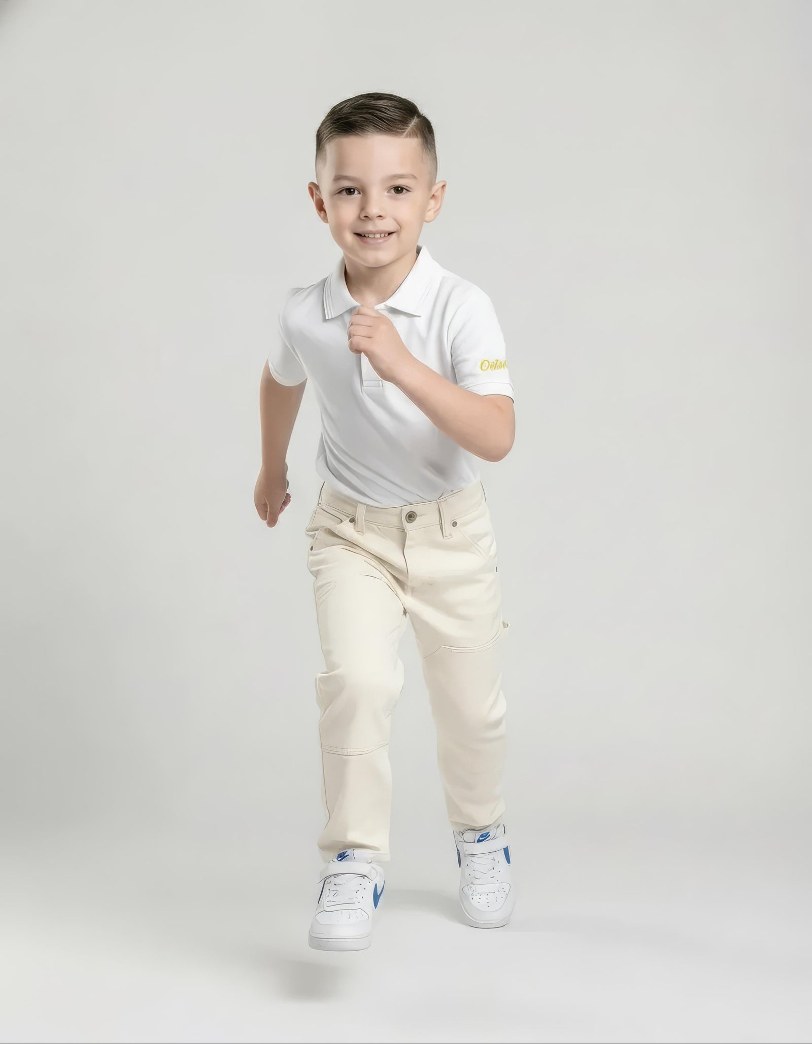 Boy Off White Solid Polo Neck T-Shirt