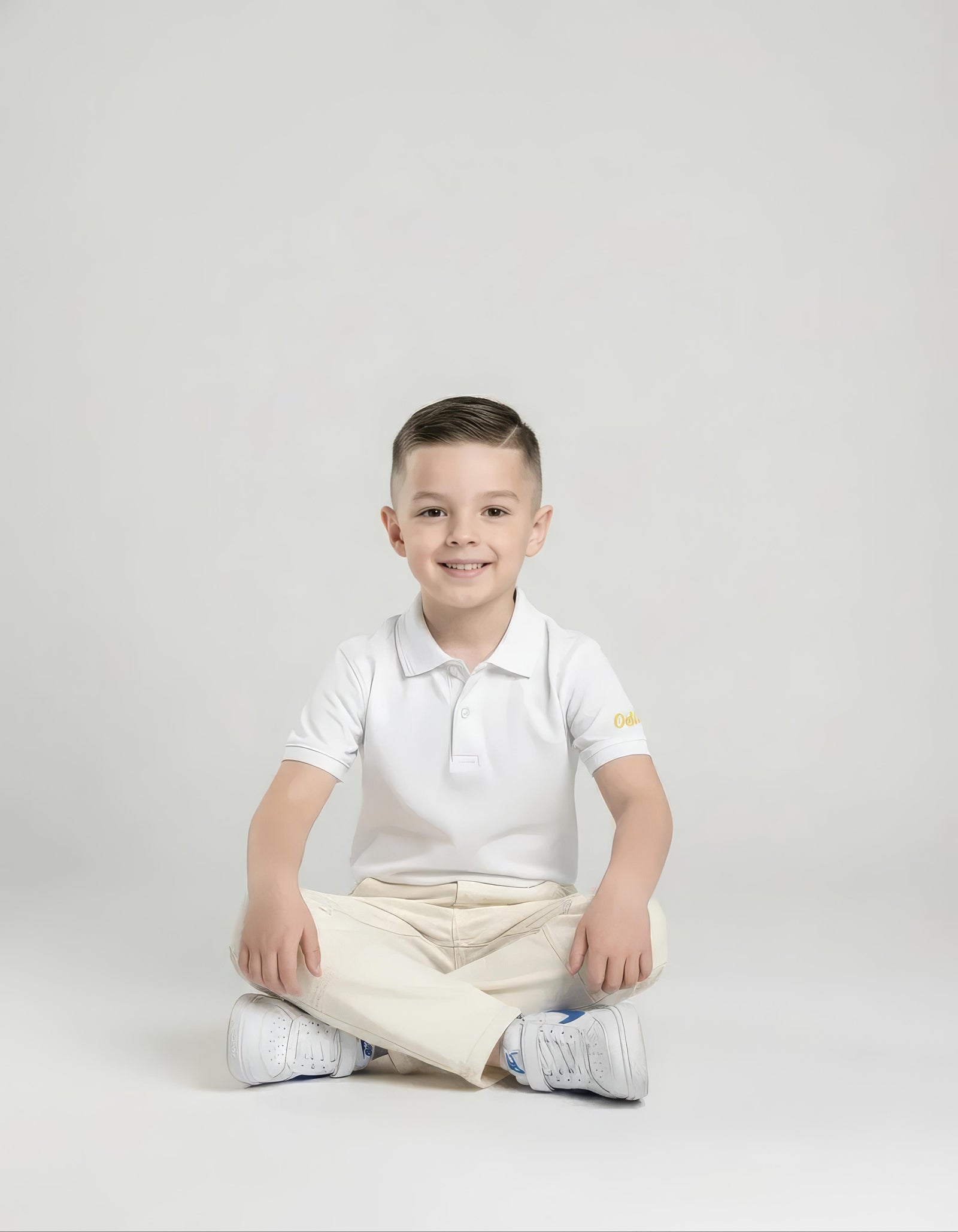 Boy Off White Solid Polo Neck T-Shirt