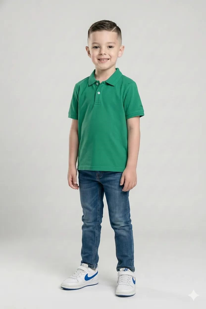 Boys Pepper Green Polo Collar T-shirt