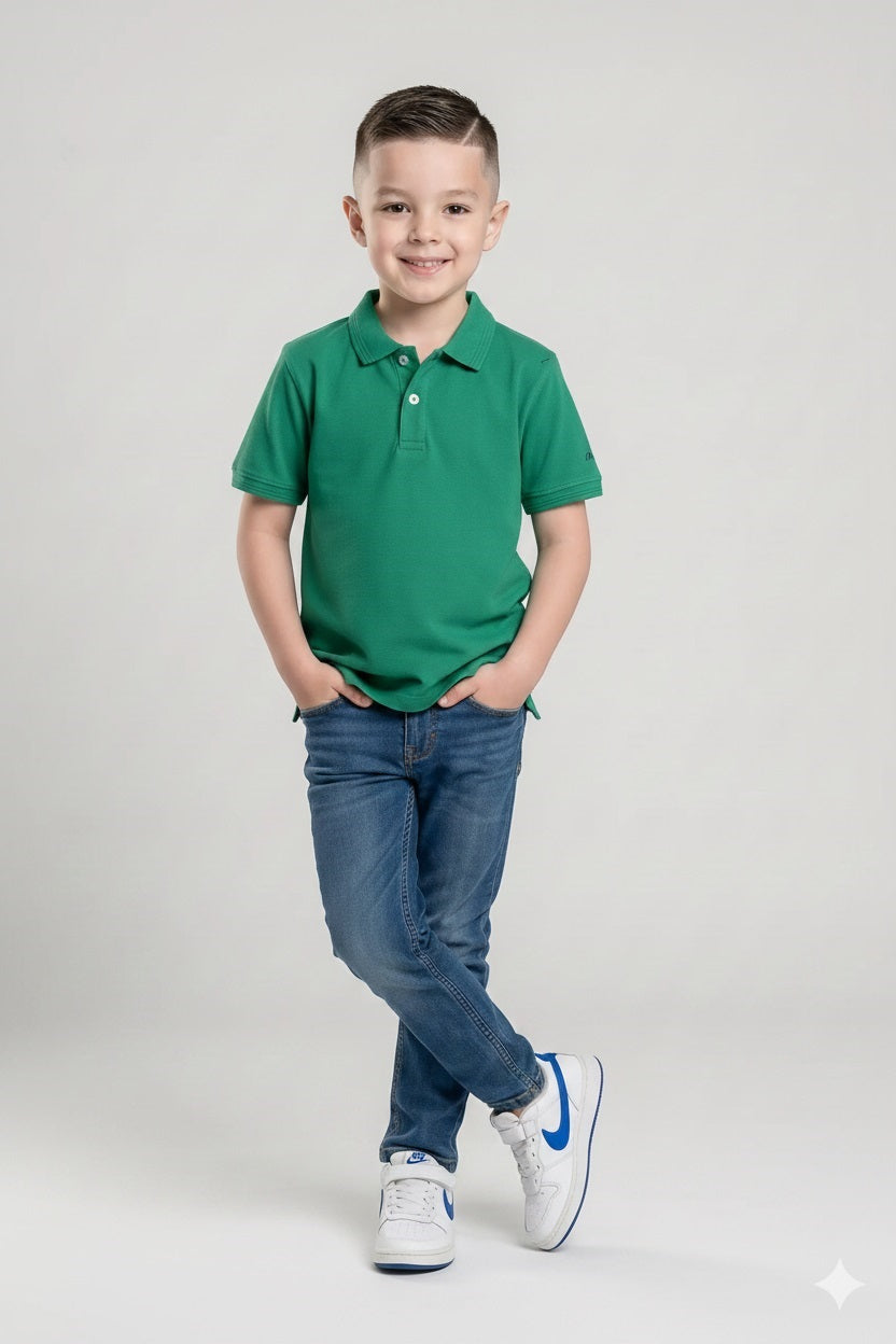 Boys Pepper Green Polo Collar T-shirt