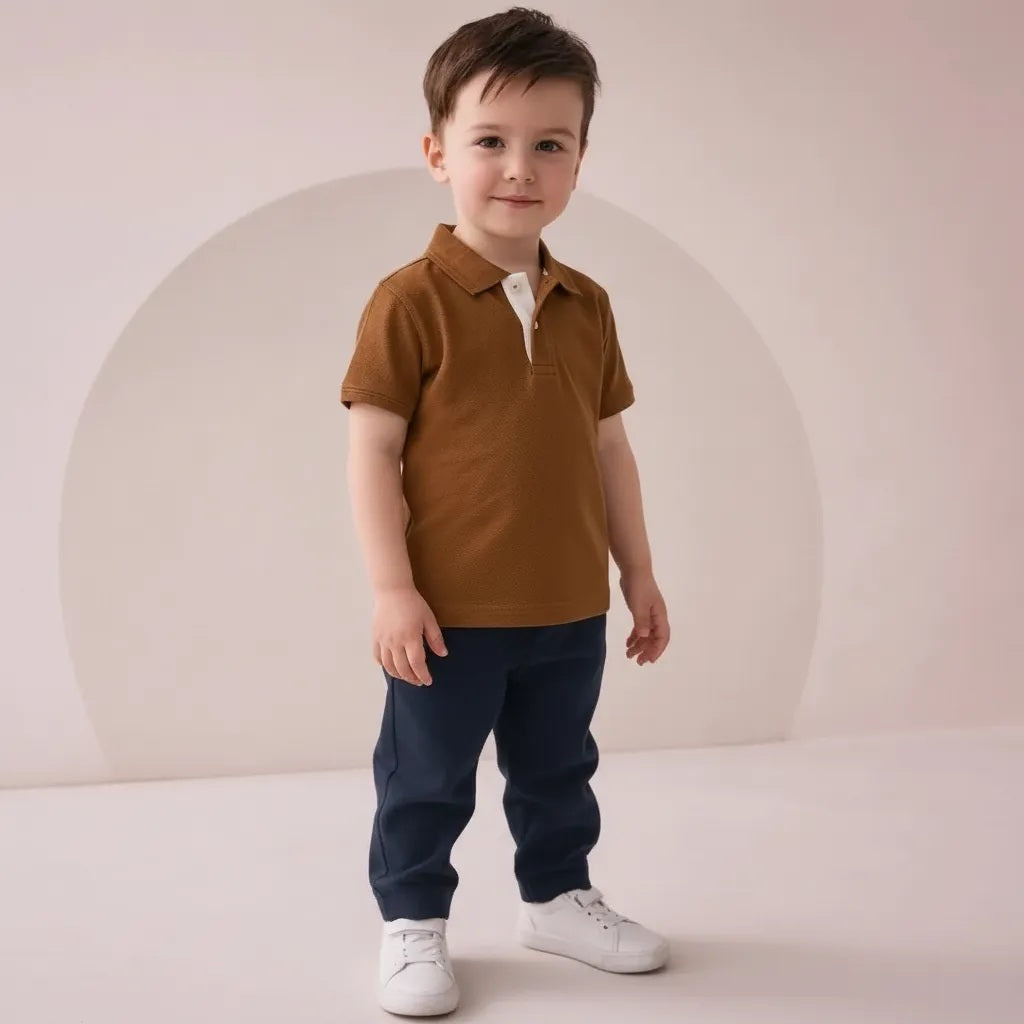 Boy Wheat Solid Polo Neck T-Shirt