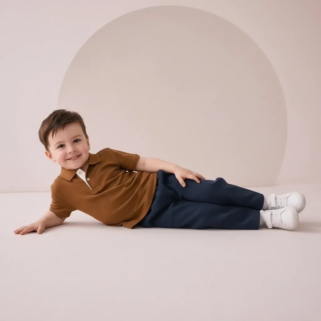 Boy Wheat Solid Polo Neck T-Shirt