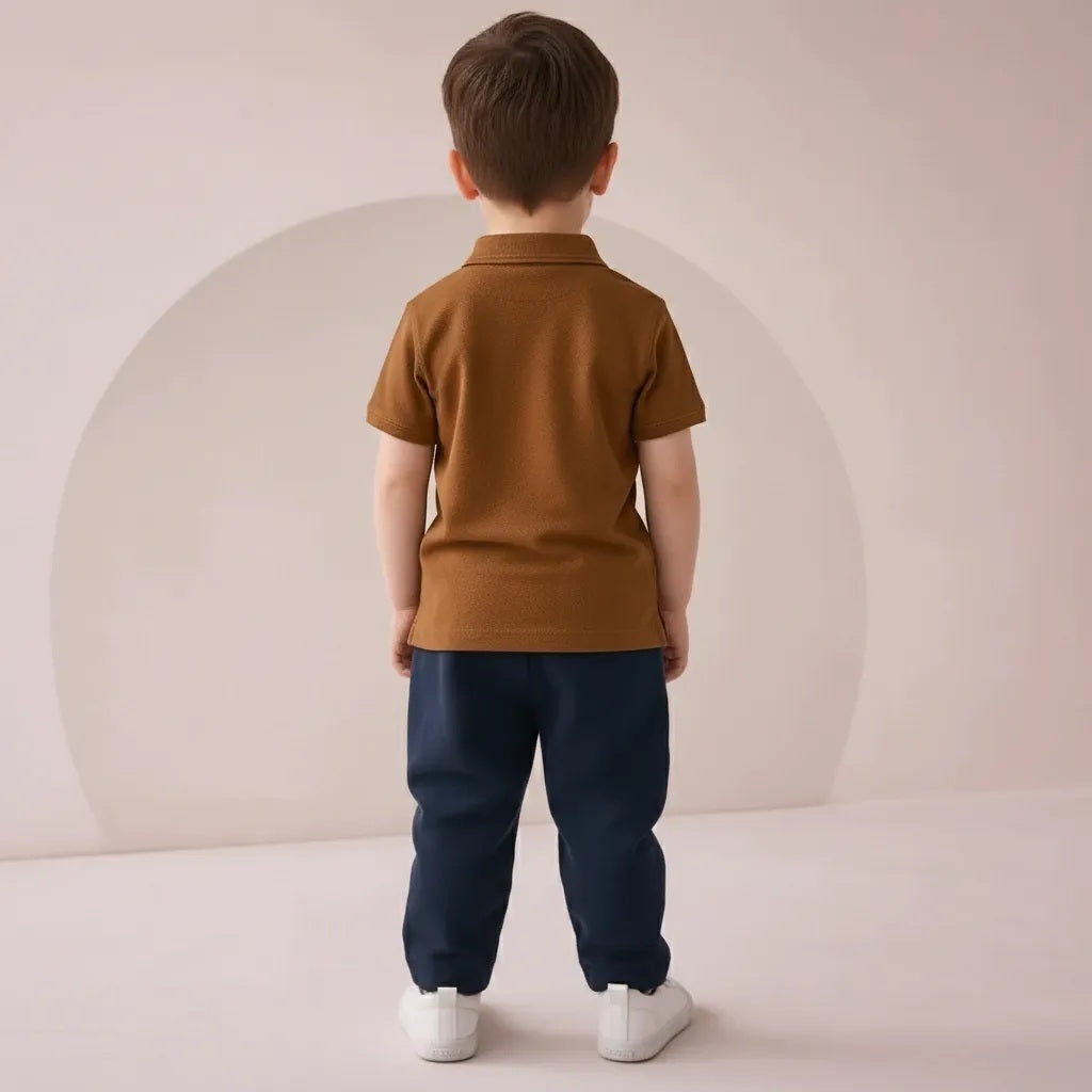 Boy Wheat Solid Polo Neck T-Shirt
