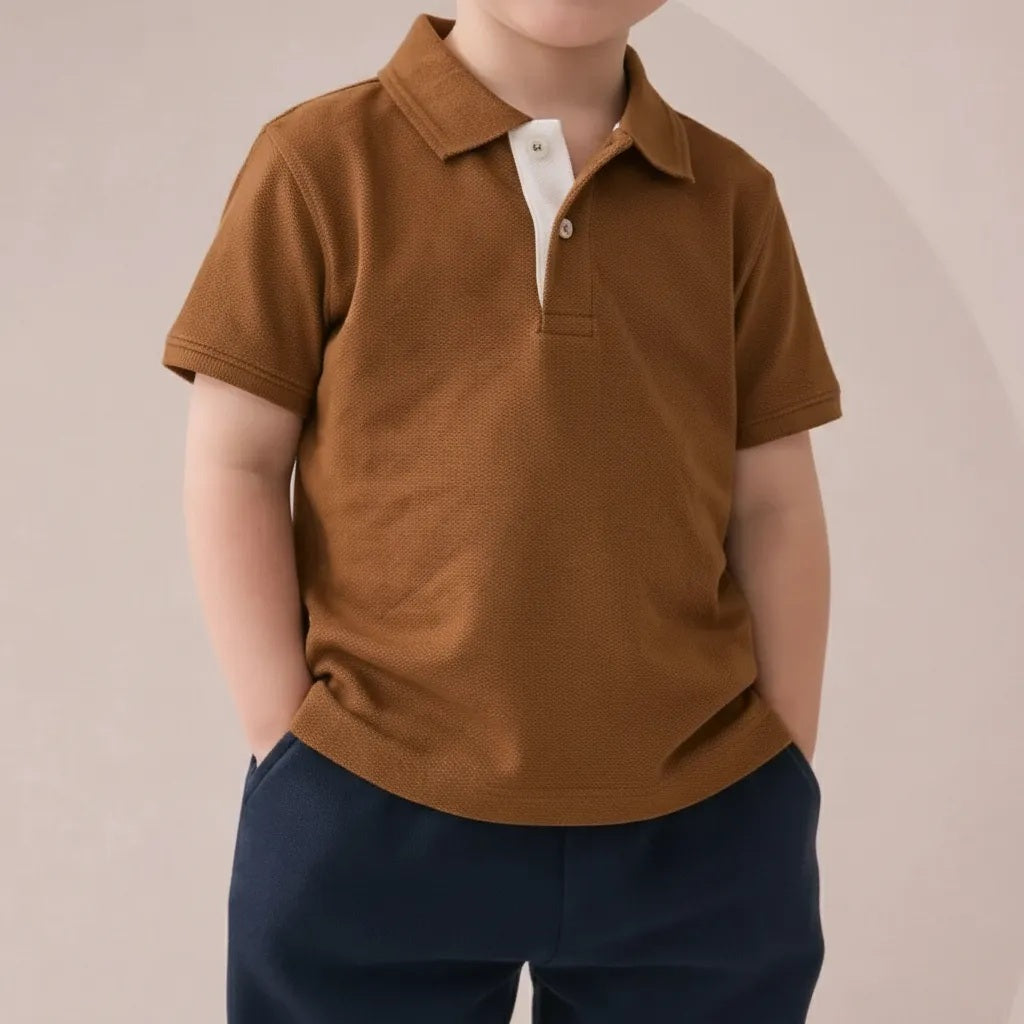 Boy Wheat Solid Polo Neck T-Shirt