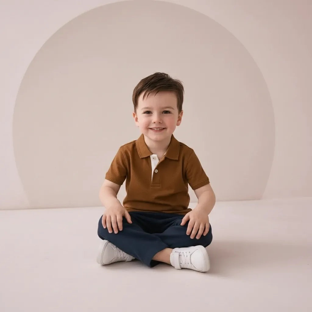 Boy Wheat Solid Polo Neck T-Shirt