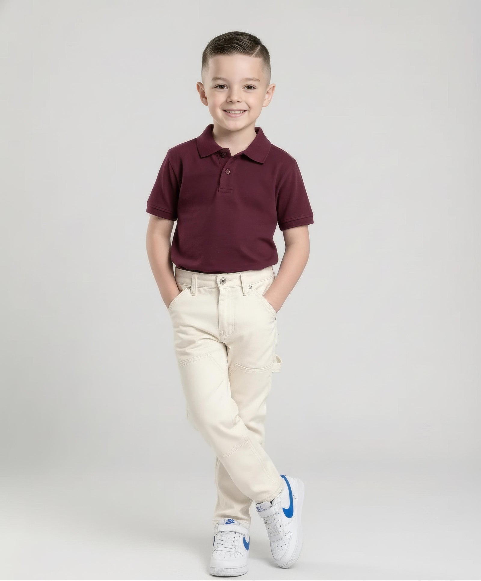 Boy Wine Solid Polo Neck T-Shirt