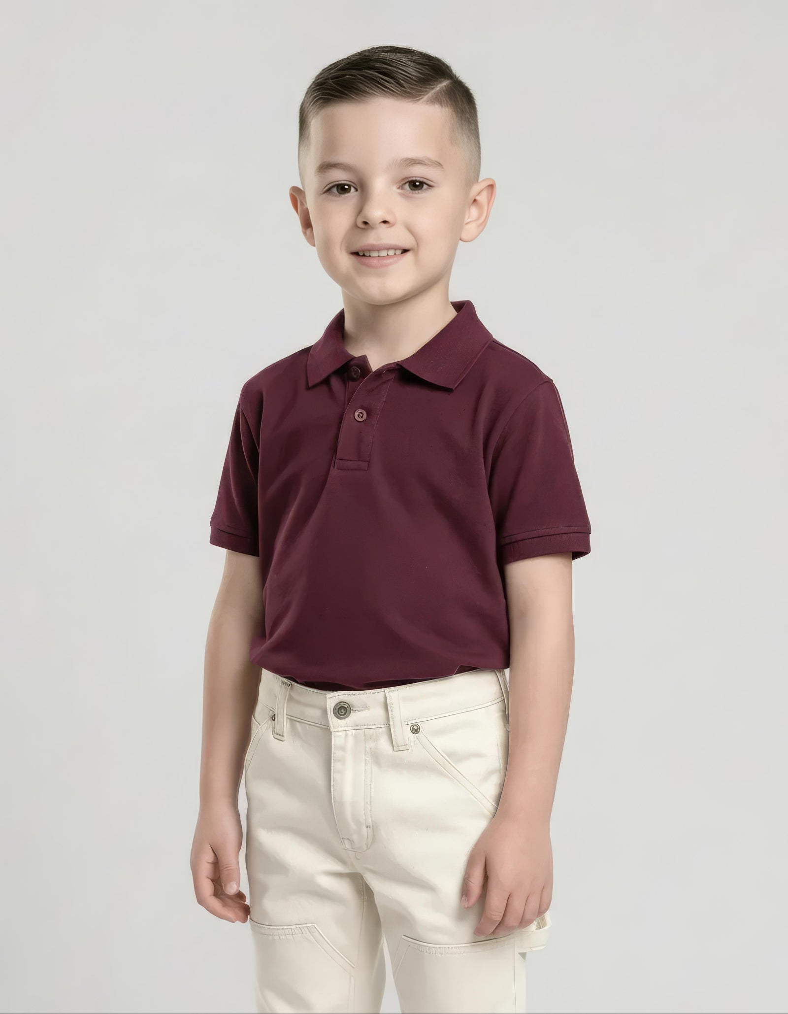 Boy Wine Solid Polo Neck T-Shirt