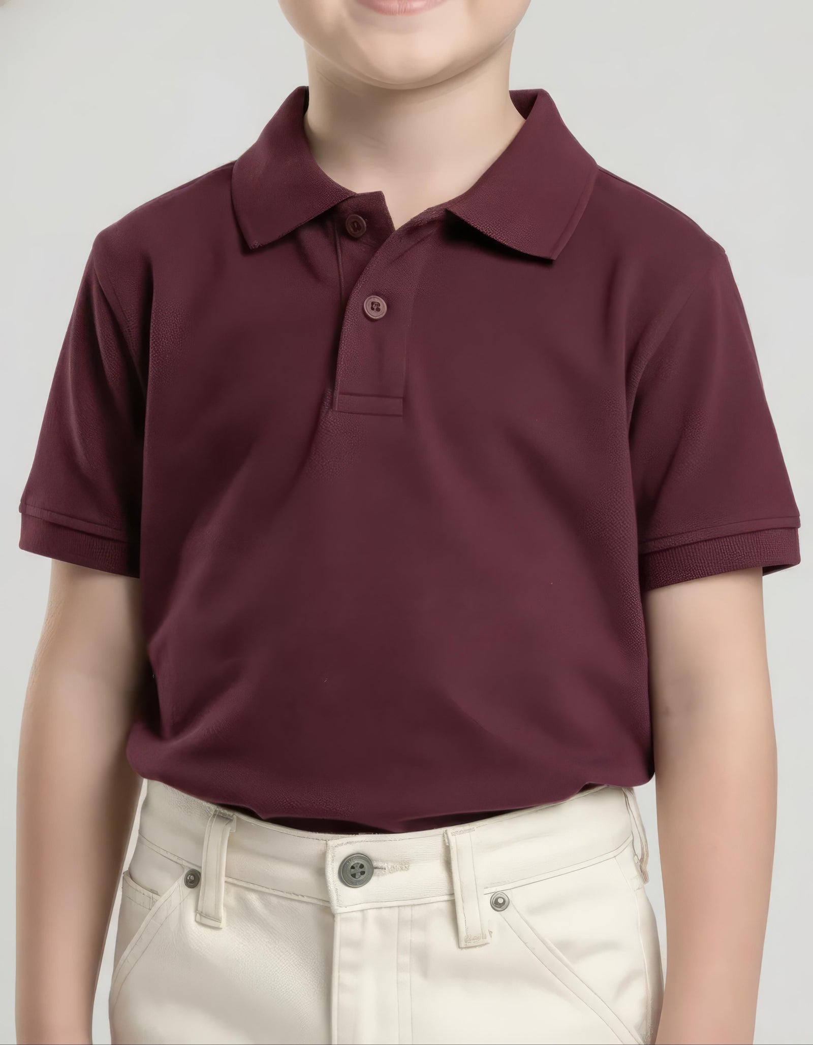 Boy Wine Solid Polo Neck T-Shirt