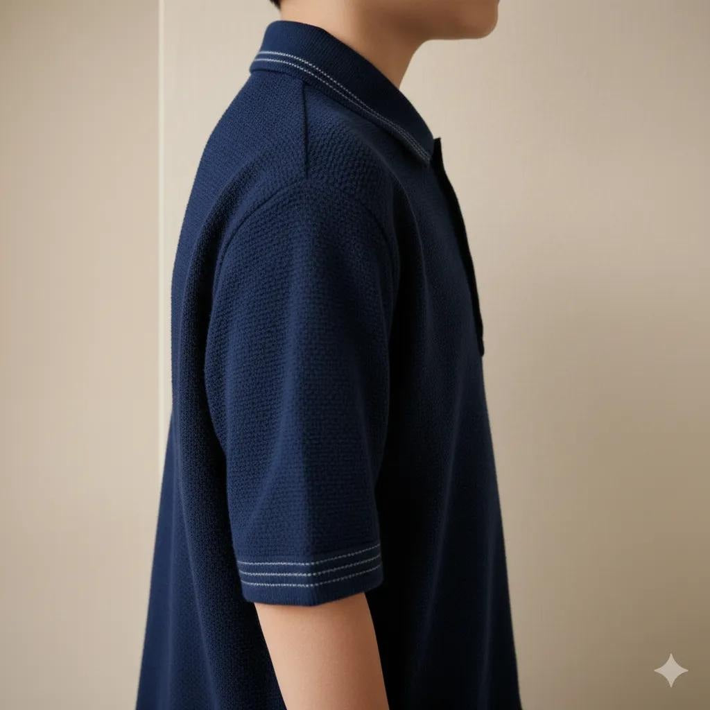 Boy Dark Navy Solid Polo Neck T-Shirt