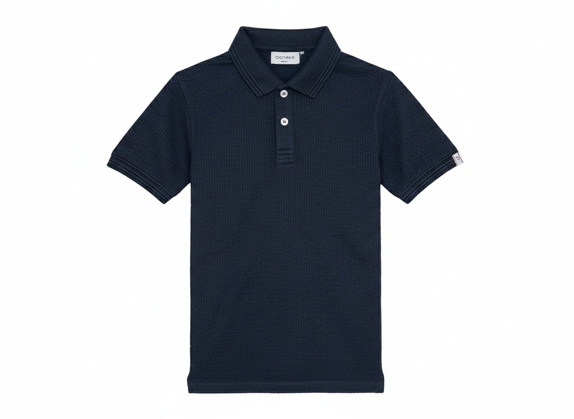 Boy Dark Navy Solid Polo Neck T-Shirt