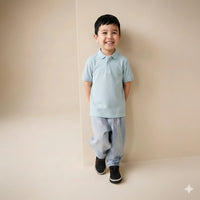 Boy Delicate Blue Solid Polo Neck T-Shirt