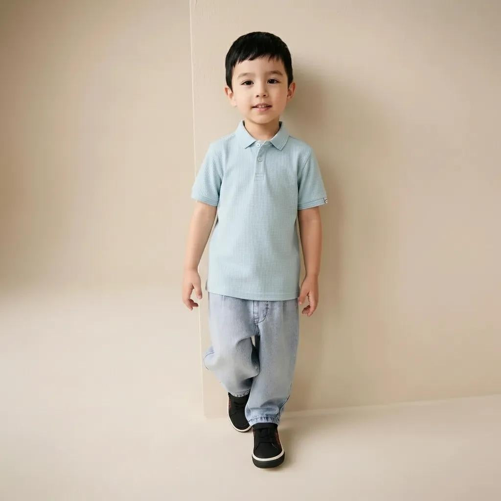 Boy Delicate Blue Solid Polo Neck T-Shirt