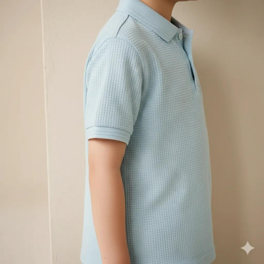 Boy Delicate Blue Solid Polo Neck T-Shirt