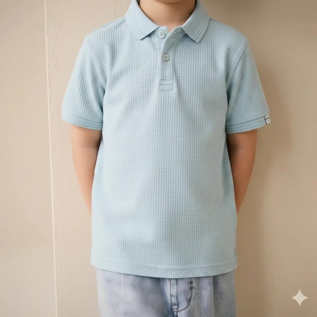 Boy Delicate Blue Solid Polo Neck T-Shirt