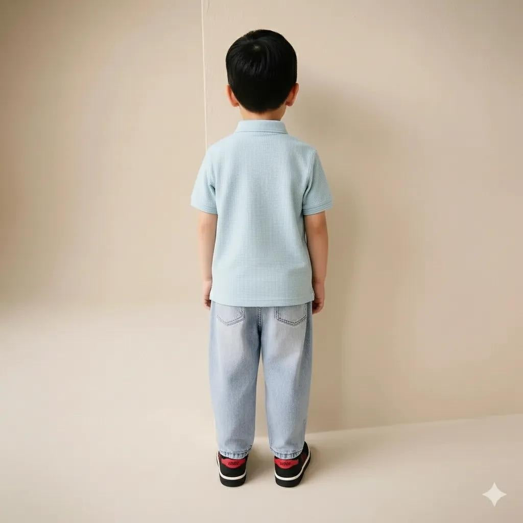 Boy Delicate Blue Solid Polo Neck T-Shirt