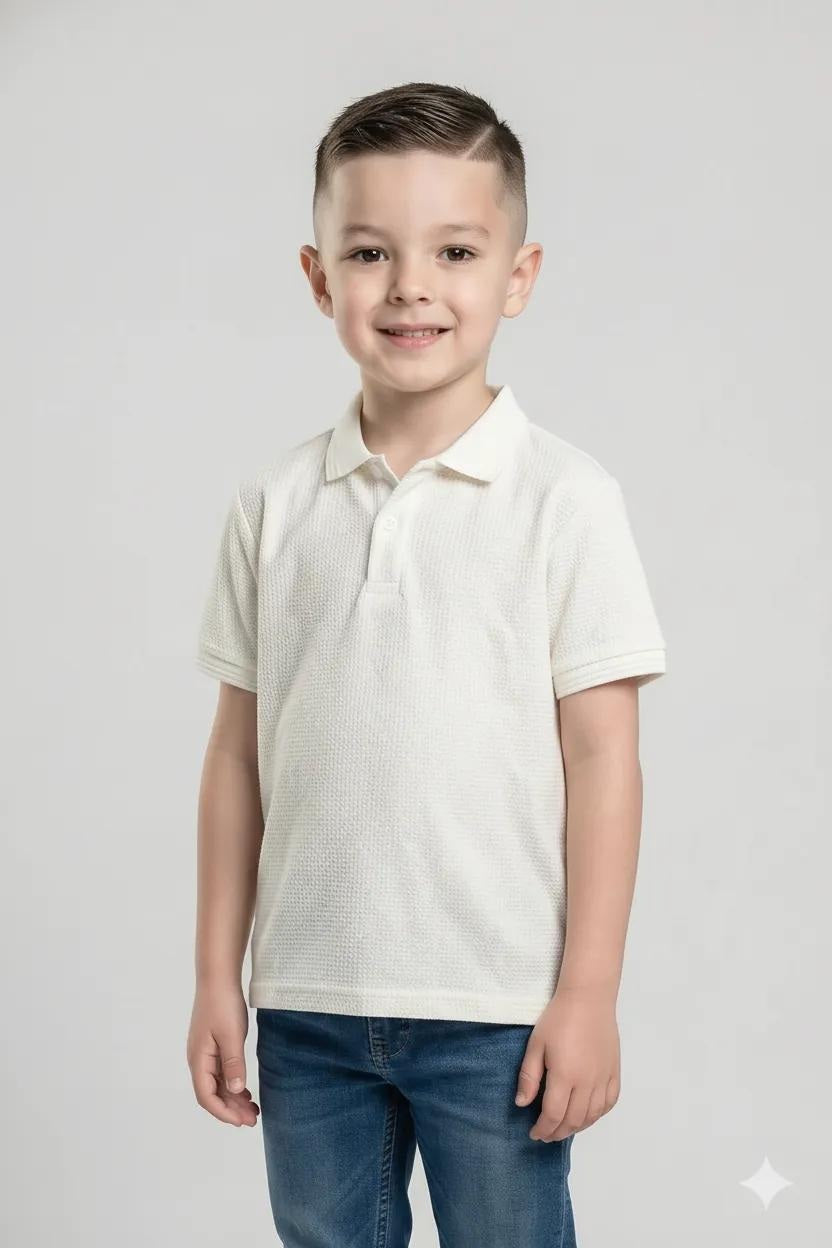 Octave Off White Boys Solid Polo Collar Cotton Tshirts