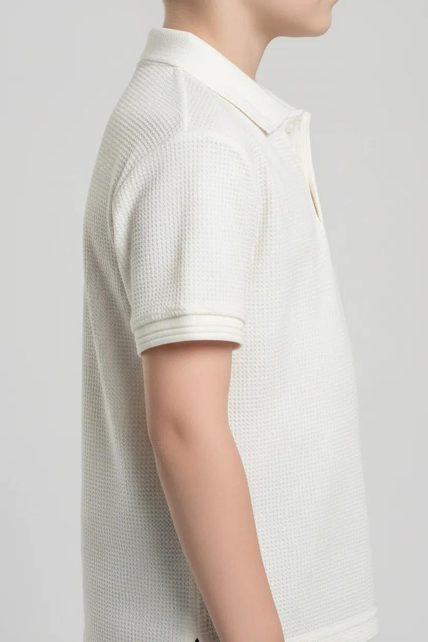 Octave Off White Boys Solid Polo Collar Cotton Tshirts