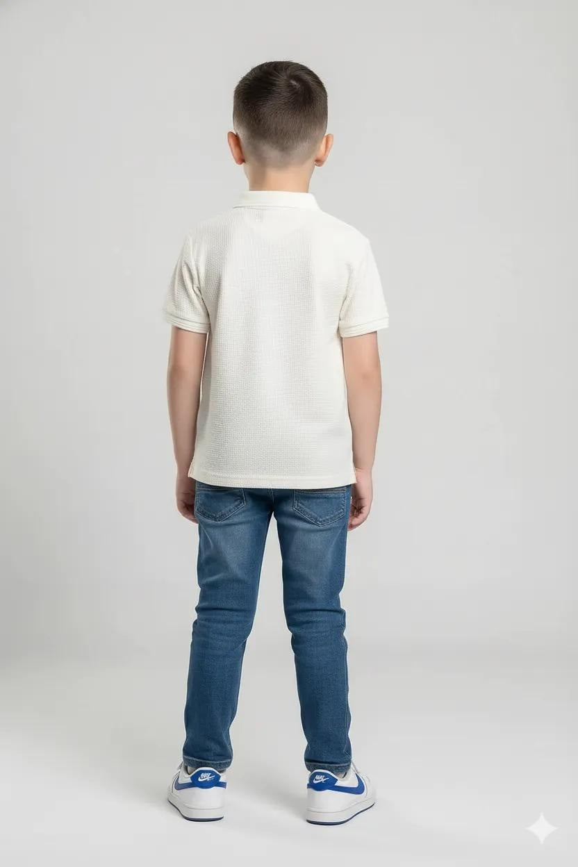 Octave Off White Boys Solid Polo Collar Cotton Tshirts