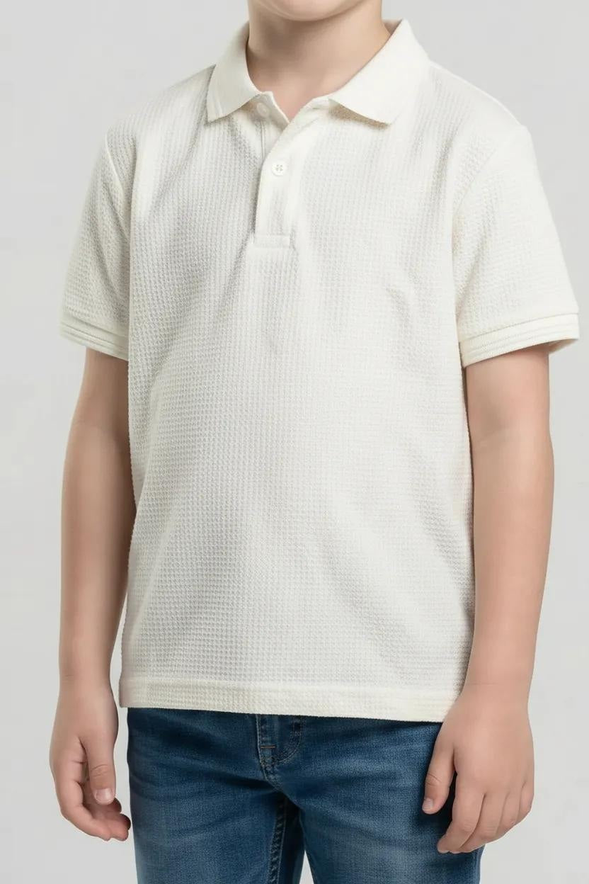 Octave Off White Boys Solid Polo Collar Cotton Tshirts