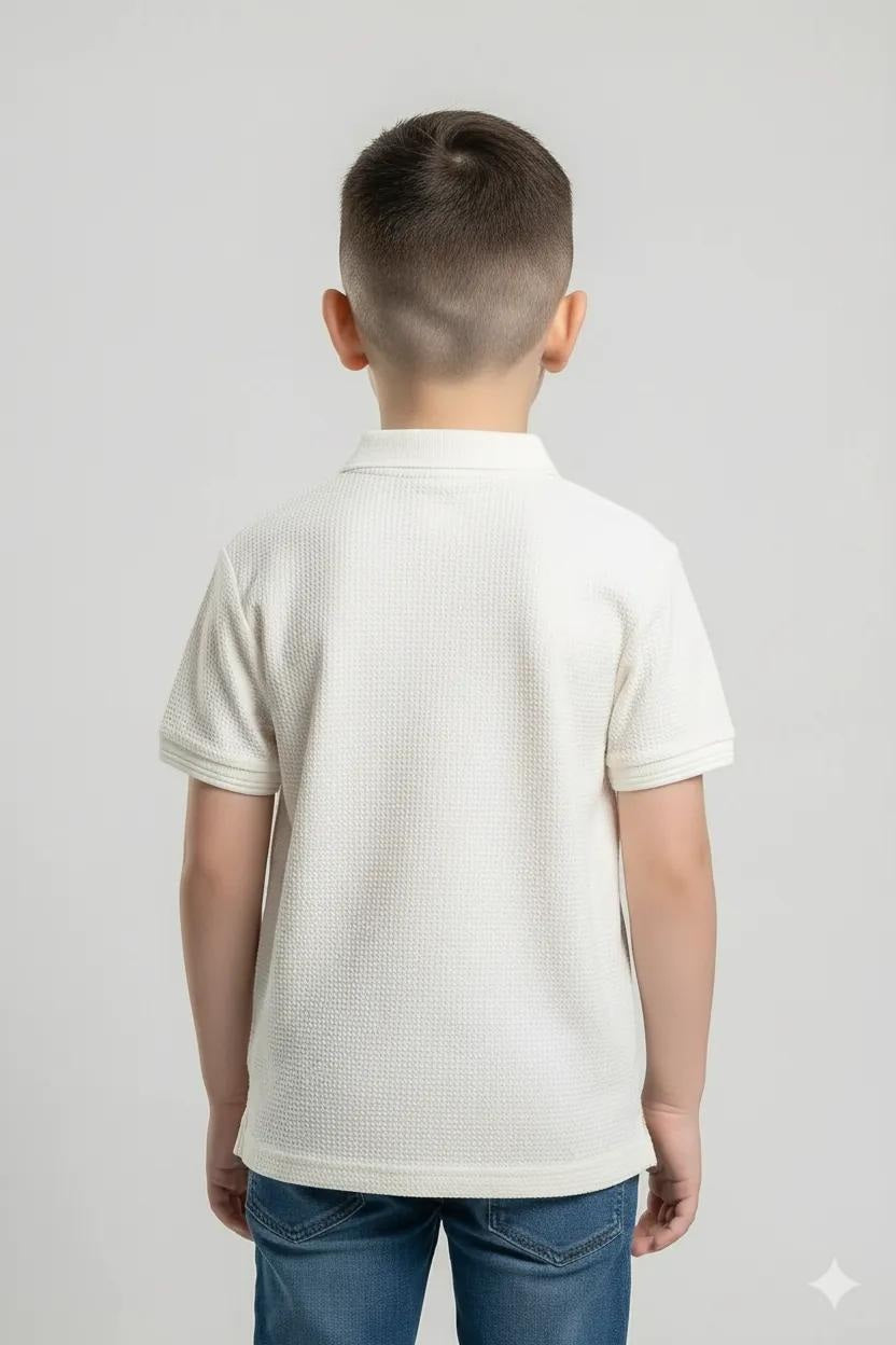 Octave Off White Boys Solid Polo Collar Cotton Tshirts