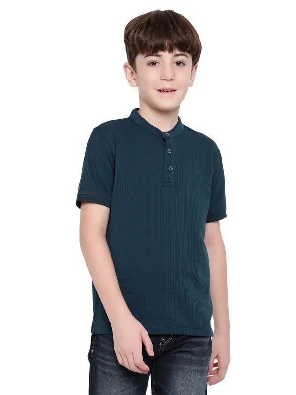 Octave Boys Mandarin Collar Solid T-Shirt