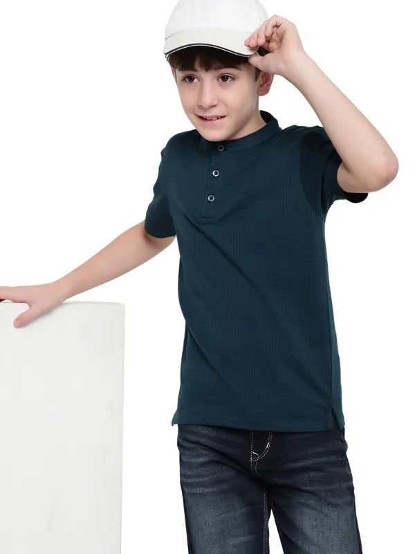 Octave Boys Mandarin Collar Solid T-Shirt