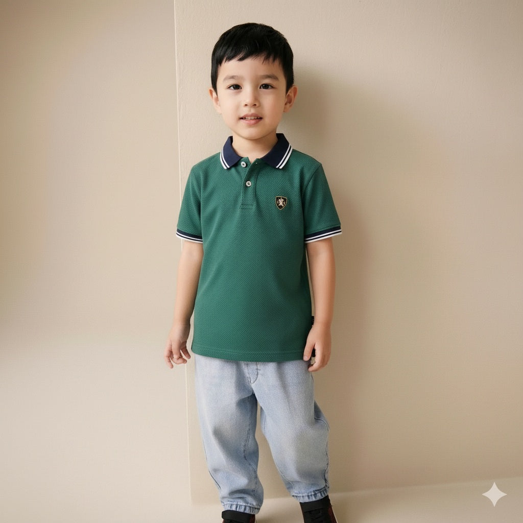 Boy Bottle Green Solid Polo Neck T-Shirt