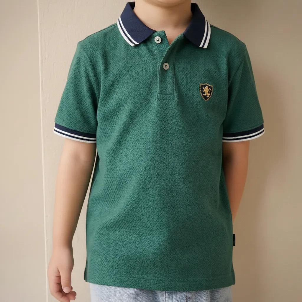 Boy Bottle Green Solid Polo Neck T-Shirt