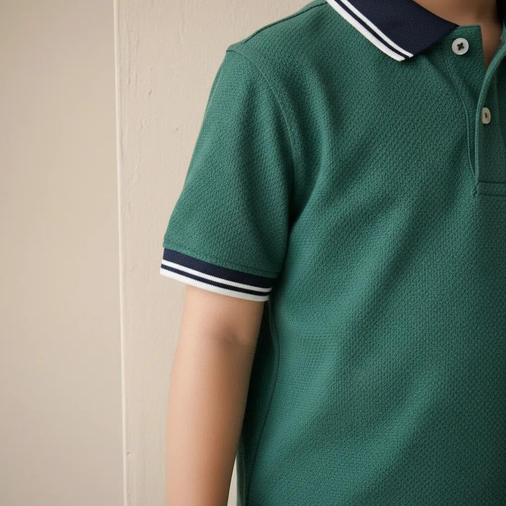 Boy Bottle Green Solid Polo Neck T-Shirt