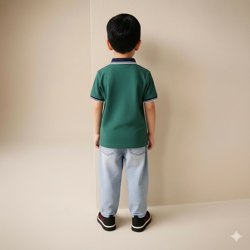 Boy Bottle Green Solid Polo Neck T-Shirt