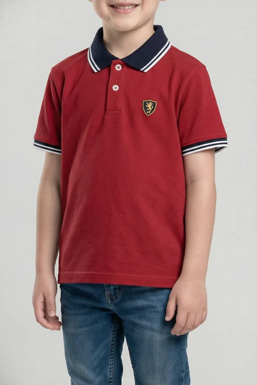 Boy Merlot Polo Collar Cotton Tshirt