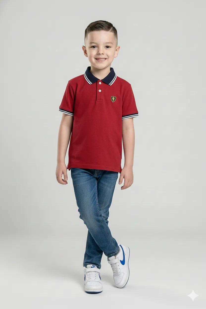 Boy Merlot Polo Collar Cotton Tshirt