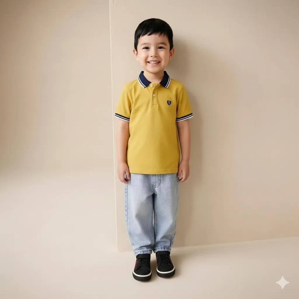Boy Mustard Solid Polo Neck T-Shirt