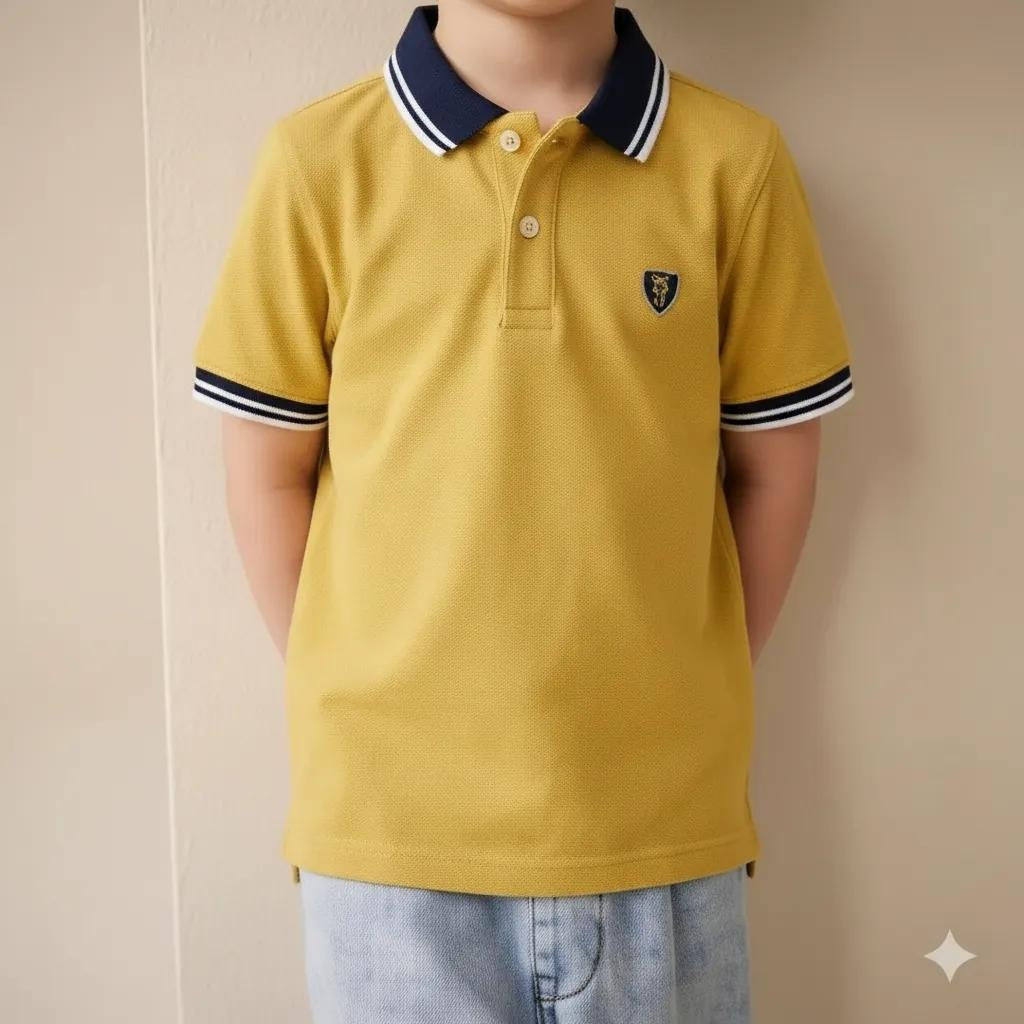 Boy Mustard Solid Polo Neck T-Shirt