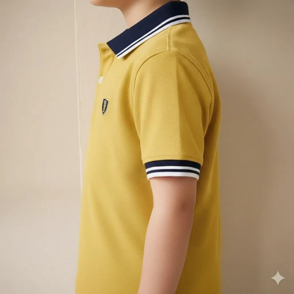 Boy Mustard Solid Polo Neck T-Shirt