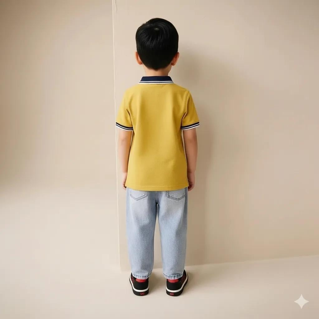 Boy Mustard Solid Polo Neck T-Shirt