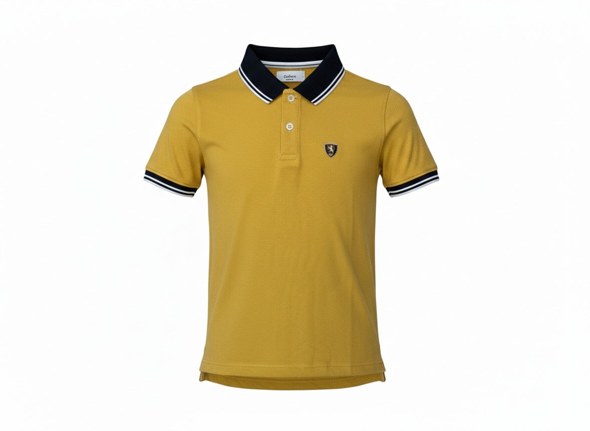 Boy Mustard Solid Polo Neck T-Shirt