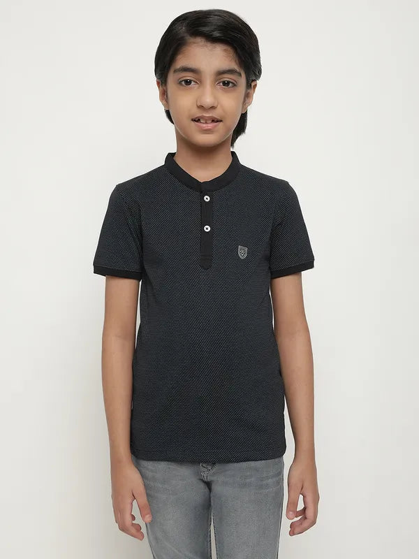 Octave Boys Micro Printed Mandarin Collar Cotton T-Shirt