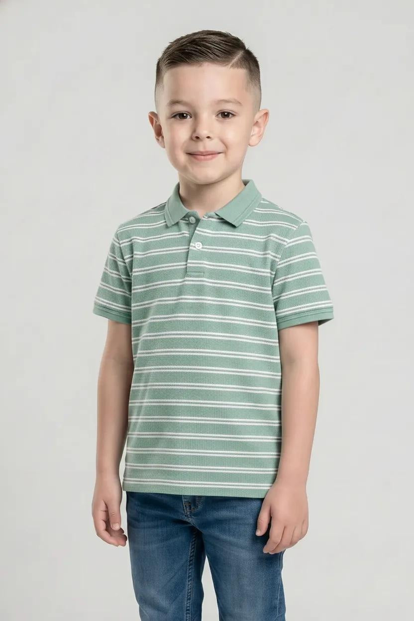 Boys Mist Striped Polo Collar T-shirt