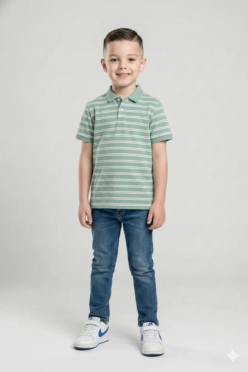 Boys Mist Striped Polo Collar T-shirt