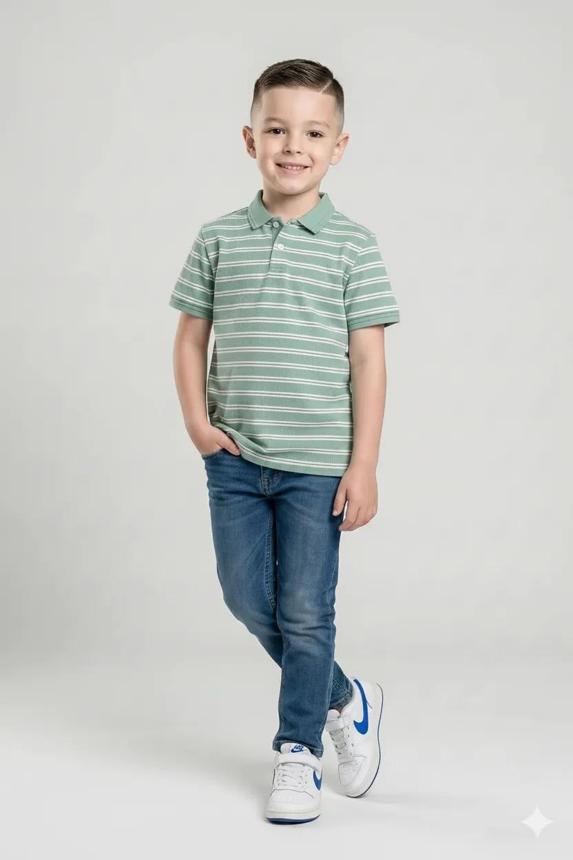 Boys Mist Striped Polo Collar T-shirt