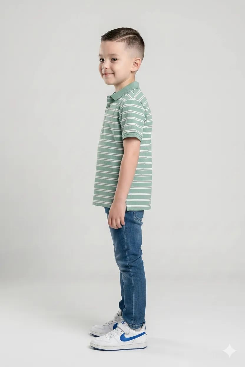 Boys Mist Striped Polo Collar T-shirt