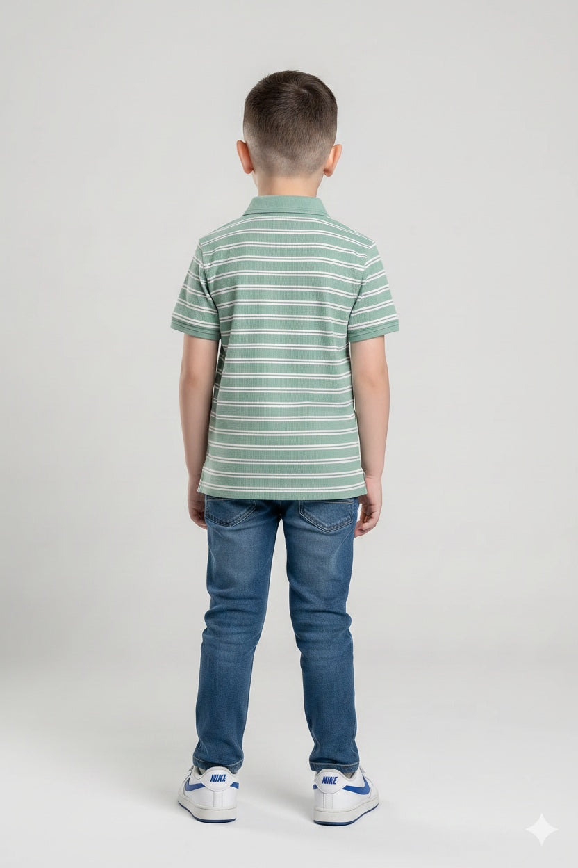 Boys Mist Striped Polo Collar T-shirt