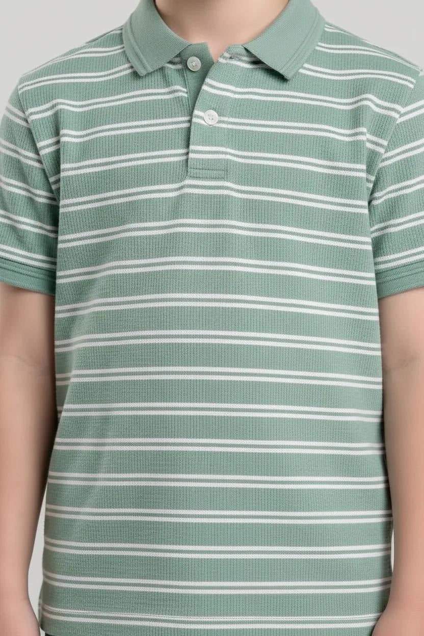 Boys Mist Striped Polo Collar T-shirt