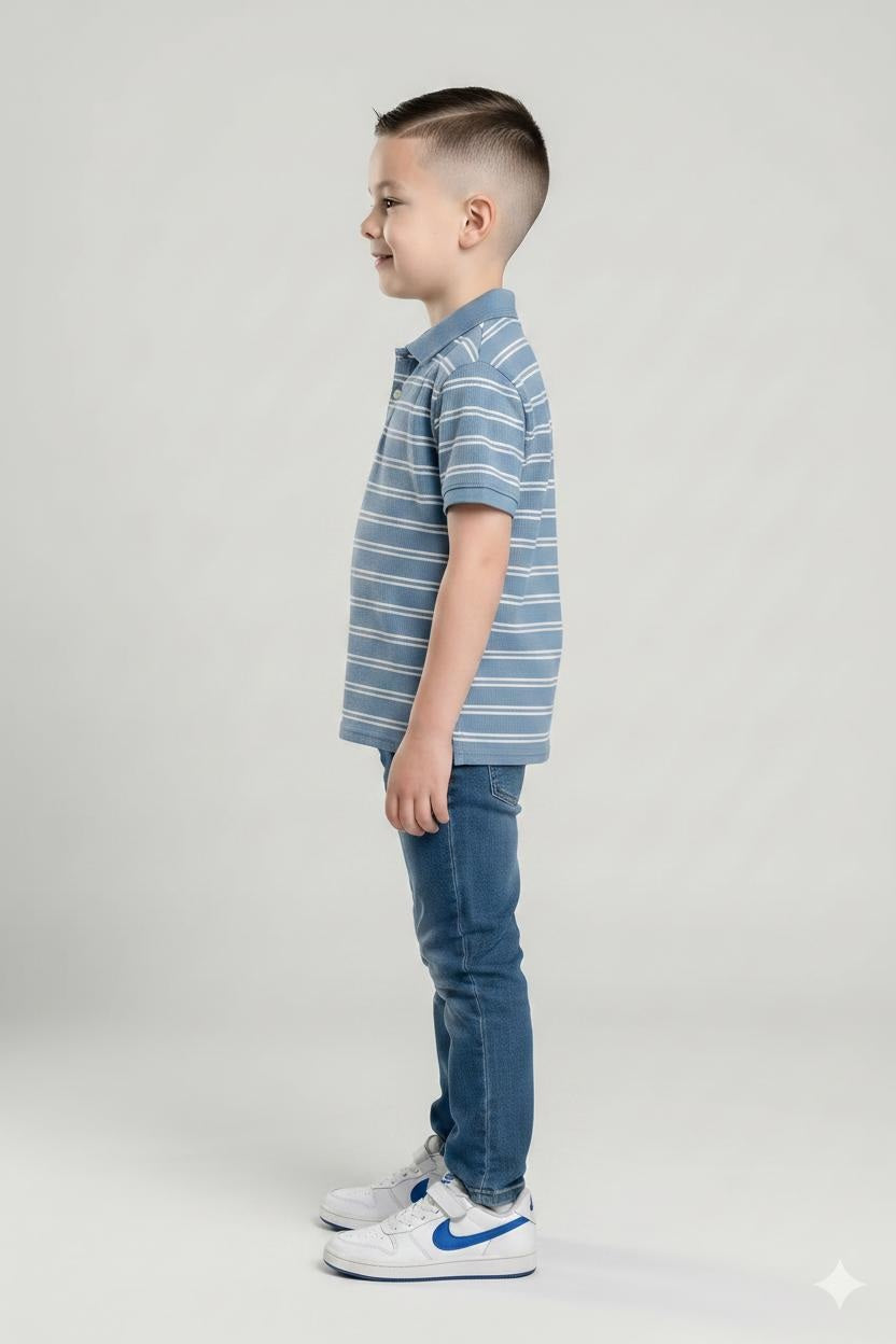 Boys Oxford Blue Striped Polo Collar T-shirt